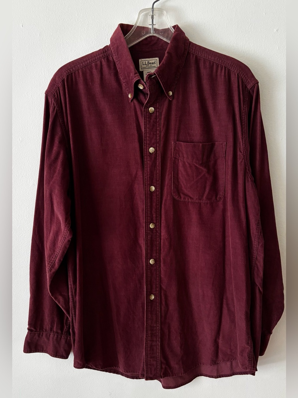 L.L. Bean men’s burgundy corduroy long sleeve button down casual shirt medium